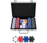 Engelhart - 320905 - Set de Poker Complet - Malette en Metal Argent - 200 jetons 11,5g sans numéro + 2 Jeux de Cartes, 3 Boutons de Croupier, 5 dés - Coffret de Jeu de Poker