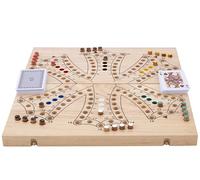 Engelhart - 350264 - Jeu de Tock en Bois XL - 6 Joueurs - Coffret en Bois d'hévéa Pliable- Jeu de Société Traditionnel Canadien - Parcours avec Cartes - 2 à 6 Joueurs - à partir de 6 Ans