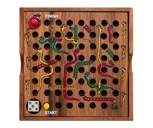 Engelhart - 350280 - Coffret Jeu Serpents et Echelles en Bois - Jeu de Voyage - 4 Ans et Plus - 2 à 4 Joueurs 13,5 x 13,5 x 3,5 cm