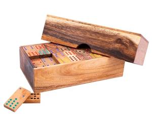 Engelhart - 350370 - Jeu de Domino en Bois Naturel Écologique - Double 12, Coffret Inclus - pour 2 à 8 Joueurs en Famille ou Entre Amis- Jeux de Societe en Bois