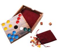 Engelhart-350443 - Le Trou du Cochon/Pierres - Jeu de Société Stratégique Compétitif - Coffret Bois de Noyer 18,3 × 18,3 × 4 cm - 60 Pierres Semi-Précieuses, Dés et Sac - Jeu Ludique Familial