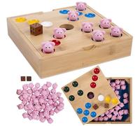 Engelhart-350444 - Le Trou du Cochon - Jeu de Société Familial en Bois de Bambou - Coffret Ludique Stratégique - 60 Cochonnets en Silicone + 2 Dés + Règles - Jeu Amusant Enfants Adultes