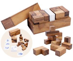 Engelhart - 350460 - Double Soma Cube - Puzzle en Bois 3D - Niveau Difficile - 2 Joueurs - Casse-Tête - Jeu de Formes - Écologique - À Partir de 6 Ans - Coffret Bois - 60 Fiches de Formes