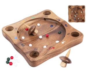 Engelhart - 350490 - Roulette Tyrolienne Écologique - Jeu de Hasard avec Toupie - Plateau en Bois - 10 Billes - 2 Joueurs et Plus - À partir de 6 Ans - Familial - Jeux de Société