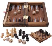 Engelhart - 350520 - Coffret de Jeu 2 en 1 Échecs & Backgammon de Voyage 30 cm en Bois Ecologique - Pliant - 30 cm - Pièces et Règles du Jeu Incluses - 6 Ans +