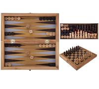 Engelhart - 350522 - Grand Échiquier & Backgammon en Bois avec Notation 35 cm - Jeu de société 2 en 1 en Bois Pliant - Pièces et Règles du Jeu Incluses - 6 Ans +