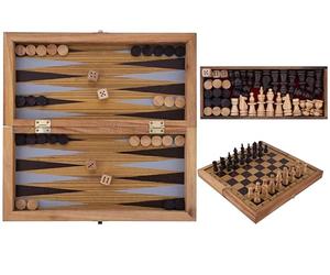 Engelhart - 350522 - Grand Échiquier & Backgammon en Bois avec Notation 35 cm - Jeu de société 2 en 1 en Bois Pliant - Pièces et Règles du Jeu Incluses - 6 Ans +