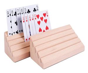 Engelhart - 390815- Lot de 2 Porte-Cartes en Bois de Hêtre - 4 Rangées - Poker, Uno et Jeux de Cartes - Dim : 15 x 5,5 x 6 cm - Parfait pour Enfants et Seniors