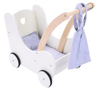 Engelhart - 606014 - Landau en Bois pour Poupées - Gris et Blanc - Jouet en Bois - Jeux de Rôle - Dimensions : 50 x 28 x 46 cm - Développement de l'Imagination - À partir de 3 Ans