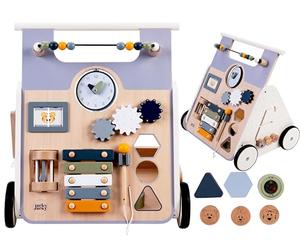 Engelhart - 640050 - Chariot de Marche en Bois Multi-activités - Jouet à Pousser pour Bébé - Motricité et Éveil - Dès 12 Mois - 34,5 x 41 x 43,5 cm - Jouets Jeux d' Eveil en Bois