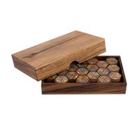 Engelhart Domino Hexagonal Double 6 Jeu en Bois d’Acacia - 28 Dominos Hexa avec Coffret en Bois - Jeu de Société Stratégique Familial -Dès 6 Ans - 21,9 x 13 x 4,8 cm - Règles Incluses 350372
