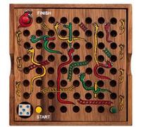Engelhart - Jeu du serpent et échelle dans un coffret en bois - jeu de voyage 4 ans et plus - 2 à 4 joueurs 13,5 x 13,5 x 3,5 cm G