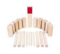 Engelhart Kubb Jeu en bois d'hévéa avec roi rouge - Échecs viking en bois d'extérieur - Jeu de lancer pour jardin, plage, camping et parc - Jeu familial pour enfants et adultes