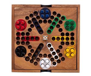 Engelhart Ludo Jeux Societe en Bois - Petits Chevaux 2 A 6 Joueurs, 19,5 Cm | Jeu Familial Des 4 Ans Avec Pions Et De - Plateau Couvercle, Rangement Integre, Parcours Rapide Et Regles Multilingues