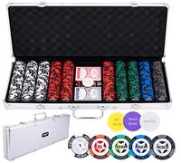 Engelhart Coffret de poker Malette métal argentée 500 jetons 14g 2 jeux de cartes 5 dés 3 boutons