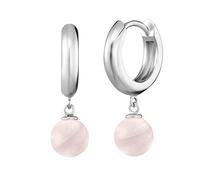 Engelsrufer Boucles d'oreilles créoles en argent sterling avec pendentif perle quartz rose - Fermeture à clip - Sans nickel - 13 mm, taille unique, Argent sterling, Quartz rose