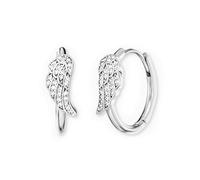 Engelsrufer Boucles d'oreilles créoles pour femme avec ailes d'ange en argent sterling serties de 56 pierres de zircone blanches - Fermeture à clip - Sans nickel