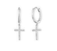 Engelsrufer Boucles d'oreilles créoles pour femme avec pendentif en forme de croix en argent sterling - serties de 32 pierres de zircone blanches - Fermeture à clip - Sans nickel, 1 Paar, Argent