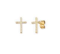 Engelsrufer Boucles d'oreilles en forme de croix pour femme en argent sterling plaqué or - serties de 32 pierres de zircone blanches - Fermoir - Sans nickel, 1 Paar, Argent sterling, Zircone cubique