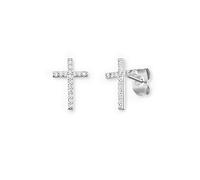 Engelsrufer Boucles d'oreilles en forme de croix pour femme en argent sterling - Serties de 32 pierres de zircone blanches - Fermoir à cliquet - Sans nickel