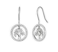 Engelsrufer Boucles d'oreilles pendantes pour femme - Arbre de vie en argent sterling plaqué or de couleur argent - Serties de 68 pierres de zircone blanches - Sans nickel, 1 Paar, Argent sterling,