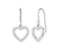 Engelsrufer Boucles d'oreilles pendantes pour femme avec pendentif en forme de cœur en argent sterling avec fermoir à clip en argent - serties de 48 pierres de zircone blanches - Sans nickel, 1 Paar,