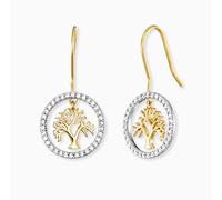 Engelsrufer Boucles d'oreilles pour femme - Motif arbre de vie - Bicolore - En argent sterling plaqué or - Serties de 68 pierres de zircone blanches - Sans nickel, 1 Paar, Argent sterling, Zircone