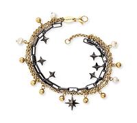 Engelsrufer Bracelet bohème pour femme en argent sterling noir et plaqué or avec pendentif étoiles et perles - Réglable en deux longueurs - Sans nickel, 17 cm, Acier inoxydable, Pas de gemme