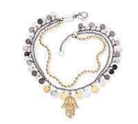 Engelsrufer Bracelet Boho Main de Fatima en argent sterling bicolore - Éléments breloques en or, argent et noir - Fermoir mousqueton - Réglable en deux longueurs - Sans nickel, 17 cm, Acier