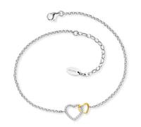 Engelsrufer Bracelet de cheville bicolore en argent sterling avec pendentif en forme de cœur - Fermoir mousqueton - Réglable en deux longueurs - Sans nickel - Dimensions : 22 + 5 cm, 22+5cm, Argent