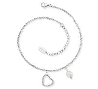 Engelsrufer Bracelet de cheville pour femme en argent sterling avec pendentif en forme de cœur et perle - Fermoir mousqueton - Réglable en deux longueurs - Sans nickel - Dimensions : 22 + 5 cm,