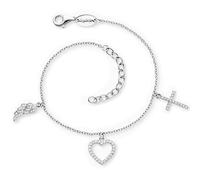 Engelsrufer Bracelet pour femme en argent sterling avec zircone et pendentif - Croix cœur ailes d'ange - Fermoir mousqueton - Longueur réglable - Sans nickel, 17+3cm, Argent sterling, Oxyde de