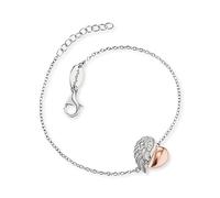 Engelsrufer Bracelet pour femme en argent sterling et pendentif aile en forme de cœur - serti de trois pierres de zircone blanches - Fermoir mousqueton - Longueur réglable - Sans nickel