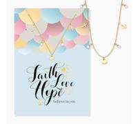 Engelsrufer Carte de vœux Faith Love Hope avec collier en acier inoxydable doré - Foi amour espoir - Carte et chaîne comme cadeau significatif