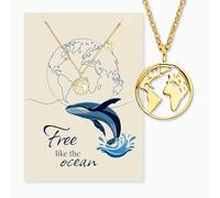 Engelsrufer Carte de vœux Ocean avec collier en acier inoxydable doré - Cadeau pour rêveurs et amateurs de mer - Carte avec chaîne aspect or