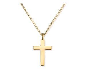 Engelsrufer Collier pour femme en argent sterling plaqué or et pendentif croix simple - Fermoir mousqueton - Réglable en deux longueurs - Sans nickel, 38 cm, Argent sterling, Pas de gemme