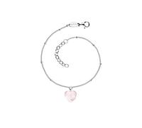 Engelsrufer ERB-HEART-RQ Bracelet pour femme avec pendentif cœur en argent sterling et quartz rose 17 + 3 cm, 20 cm, Argent, quartz rose