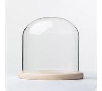 ENGFGH Cloche Ronde en Verre avec Base en Bois, diamètre 20 cm, boîte de présentation Transparente for Plantes, Fleurs séchées, décorations et Figurines DIY(20x20cm)