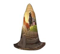 ENGhjes Cape à capuche avec coq sur bois dans les terres agricoles pour adolescent, Halloween, sorcière, vampire, magicien, bal masqué