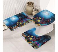 ENGhjes Ensemble de tapis de salle de bain antidérapants avec impression de dauphins sous-marins, poissons coraux, tapis pour salle de bain principale, tapis doux absorbant l'eau, tapis de trois