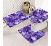 ENGhjes Ensemble de tapis de salle de bain antidérapants avec imprimé fleurs de lys violets, tapis pour salle de bain principale, tapis doux absorbant l'eau, tapis de trois formes