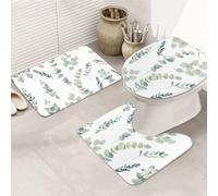 ENGhjes Ensemble de tapis de salle de bain antidérapants avec motif brindilles naturelles blanches, tapis pour salle de bain principale, tapis doux absorbant l'eau, tapis de trois formes