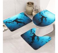 ENGhjes Ensemble de tapis de salle de bain antidérapants avec motif requins marteaux, tapis pour salle de bain principale, tapis doux absorbant l'eau, tapis de trois formes