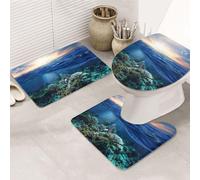 ENGhjes Ensemble de tapis de salle de bain antidérapants motif tortue de mer flottante et au-dessus de corail, tapis pour salle de bain principale, tapis doux absorbant l'eau, tapis de trois formes