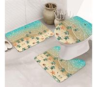 ENGhjes Ensemble de tapis de salle de bain antidérapants motif tortue et étoile de mer, tapis pour salle de bain principale, tapis doux absorbant l'eau, tapis de trois formes