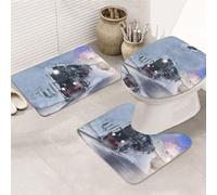 ENGhjes Ensemble de tapis de salle de bain antidérapants Motif train à vapeur Depart Sunset Printing Tapis pour salle de bain principale, tapis doux absorbant l'eau, trois formes
