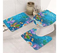 ENGhjes Ensemble de tapis de salle de bain antidérapants pour salle de bain principale, tortue de mer, poissons tropicaux, étoiles de mer, tapis doux absorbants, trois formes