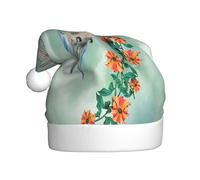 ENGhjes Hummingbird Is Flying With Flowered Printing Holiday Plush Unique Stylish Adult Women Men Santa Hat Winter Christmas Hats Christmas Party Caps