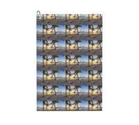 ENGhjes Serviette de golf Paradise Beach avec hamac, cocotiers, impression palmiers, 61 x 40,6 cm avec mousqueton