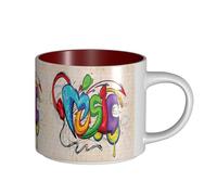 ENGhjes Tasses en céramique de grande capacité avec impression de style graffiti musical, tasses fonctionnelles pour la maison, le bureau, design élégant, poignée confortable